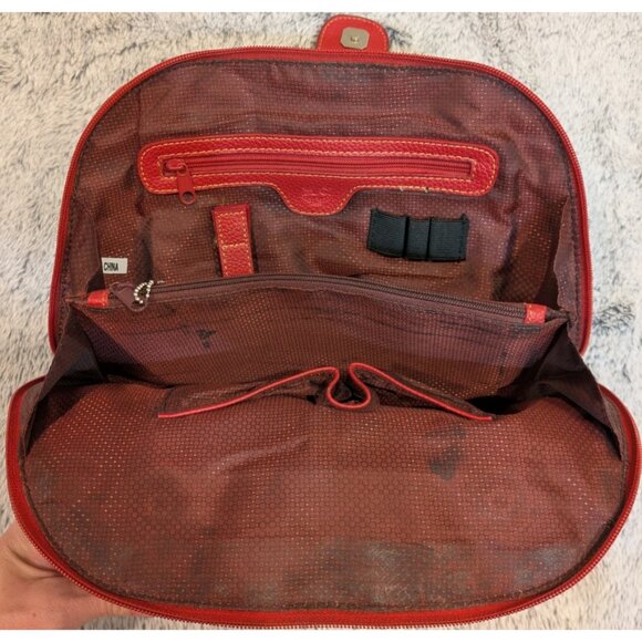 M.C. Satchel Double Top Handles Handbag Pebbled Red Vegan Leather Heart Charm - Picture 8 of 15